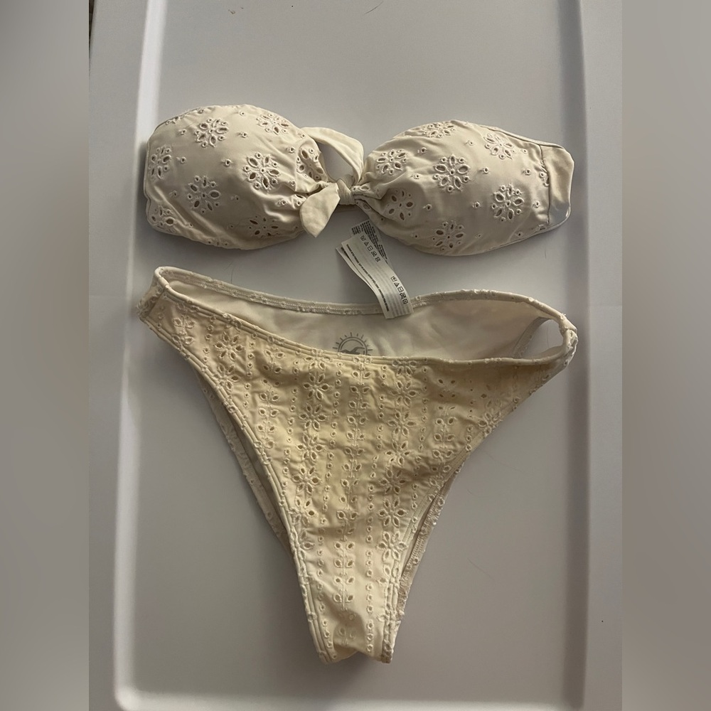 white mixed eyelet bikini